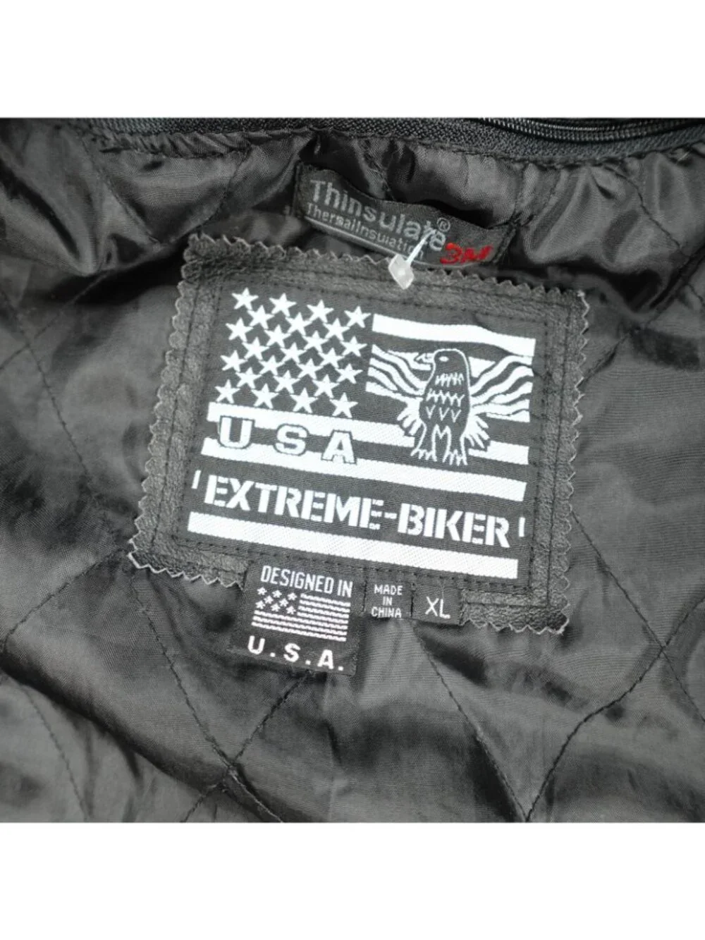 American Flag Mens Jacket XL Black Double Sided Bomber Removable Liner Vintage